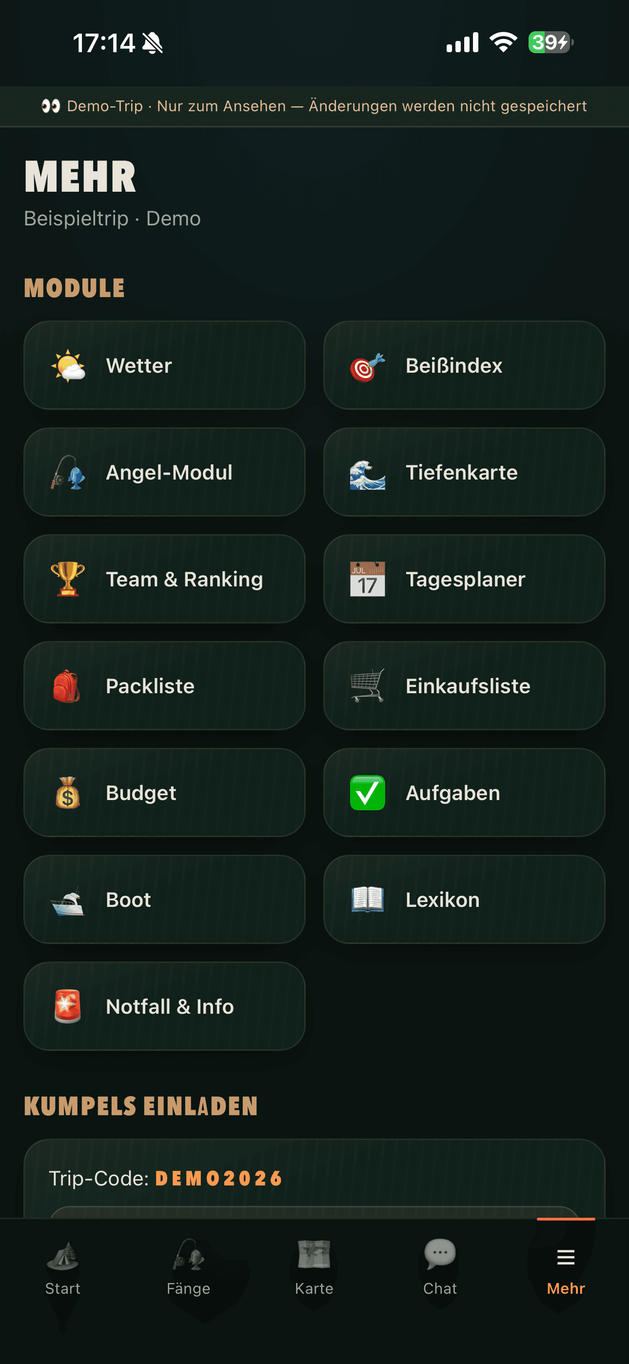 Handy-Ansicht 3: Planungs-App für eine Gruppenreise